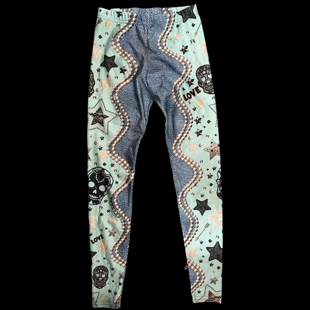 EUC Zara Terez Girls Large Patterned Skull and Star Leggings